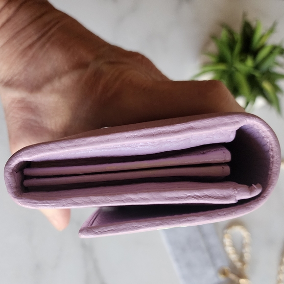 Gucci Lavendar Long Front Flap Wallet on Chain, Handpainted Flowes - Picture 6 of 11